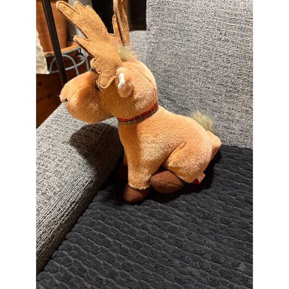 Russ Holiday Christmas Plush Moose Stuffed Animal With Plaid Bow 6200 Brown & Ta - Picture 6 of 8